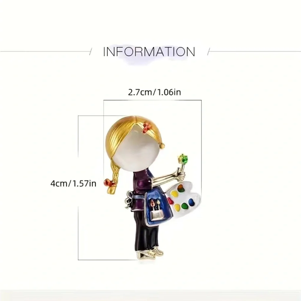 1pc Cartoon Paiting Art Little Girl Enamel Brooch, For‎ Backpack Clothes Hats